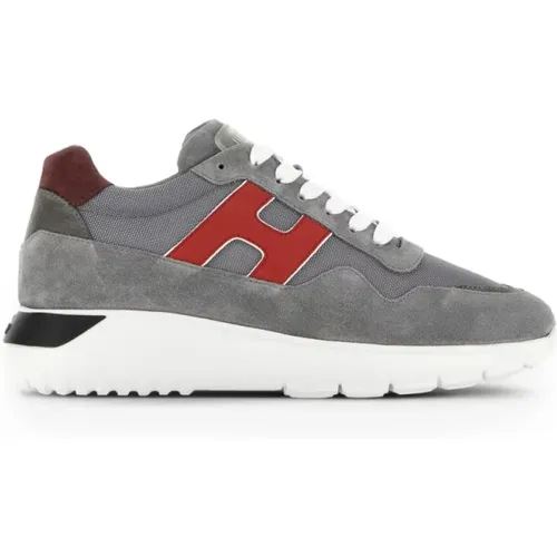 Grey Sneakers with White Sole and Red Details , male, Sizes: 9 1/2 UK, 7 1/2 UK, 6 1/2 UK - Hogan - Modalova
