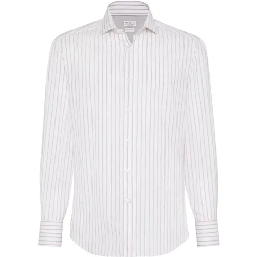 Striped Cotton Shirt , male, Sizes: S, M, XL - BRUNELLO CUCINELLI - Modalova