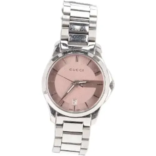 Silber Edelstahl Uhr mit Rosa Zifferblatt , Damen, Größe: ONE Size - Gucci Vintage - Modalova