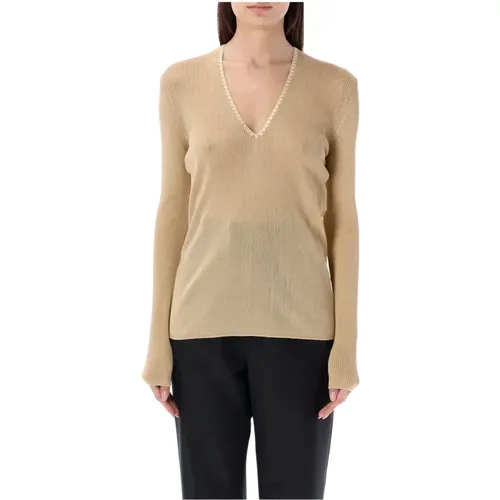 Gold V-Neck Knitwear Top , female, Sizes: S, M - Tom Ford - Modalova
