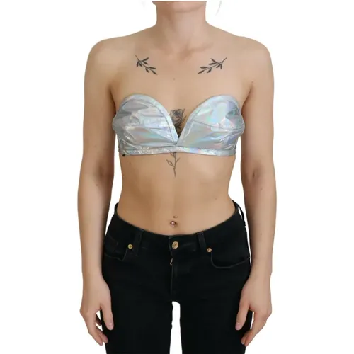 Silver Holographic Bustier Top , female, Sizes: XS - Dolce & Gabbana - Modalova