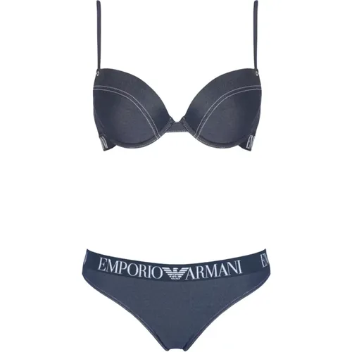 Jeans-Effekt Push-Up Brasilianisches Bikini , Damen, Größe: S - Emporio Armani - Modalova
