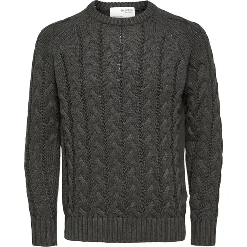 Grey Plain Knitwear with Long Sleeves , male, Sizes: XL, L - Selected Homme - Modalova