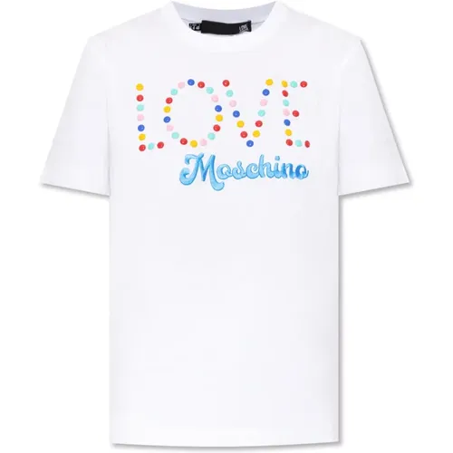 Bunte Applikation Baumwoll T-Shirt - Love Moschino - Modalova