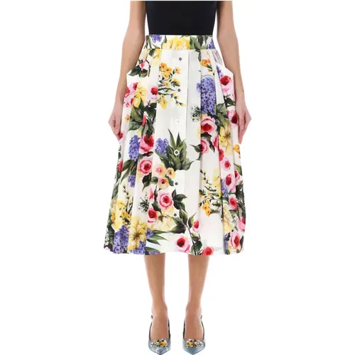 Giardino Print Midi Skirt , female, Sizes: XS - Dolce & Gabbana - Modalova