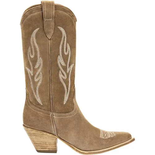 Suede Cowboy Boots with Off-White Embroidery , female, Sizes: 6 UK, 3 UK, 8 UK - Sonora - Modalova