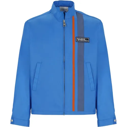 Blaue Jacke mit Stehkragen , Herren, Größe: L - Maison Kitsuné - Modalova