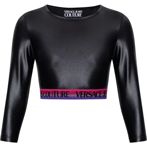 Cropped top with logo , female, Sizes: XS, 2XS - Versace Jeans Couture - Modalova