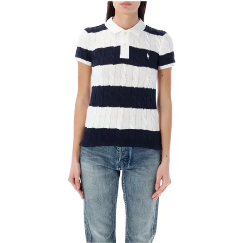 Blue and White Striped Polo Shirt , female, Sizes: L, XL - Ralph Lauren - Modalova