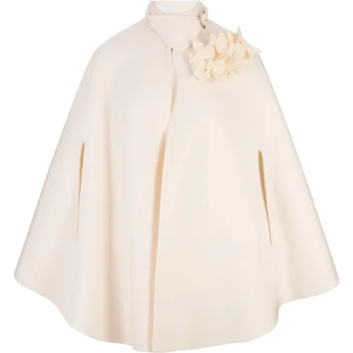 Ivory Wool Cape with Floral Detail , female, Sizes: S, M - Ermanno Scervino - Modalova