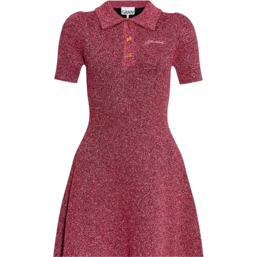 Rosa Gestricktes Metallic Kleid mit Polokragen , Damen, Größe: S - Ganni - Modalova