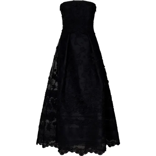 Schwarzes Kleid mit Blumenstickerei - Elie Saab - Modalova