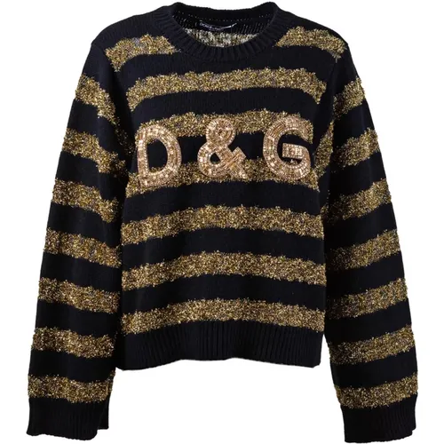 Women Crewneck D&G Applications Pullover , female, Sizes: 3XS, L - Dolce & Gabbana - Modalova