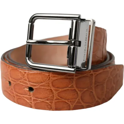 Exotic Leather Belt with Silver Buckle , male, Sizes: 90 CM - Dolce & Gabbana - Modalova