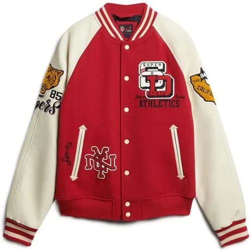 Klassische Amerikanische College Varsity Patched Jacke , Herren, Größe: L - Superdry - Modalova