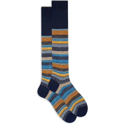 Italienische Gestreifte Baumwoll Leinen Socken , Herren, Größe: L - Gallo - Modalova