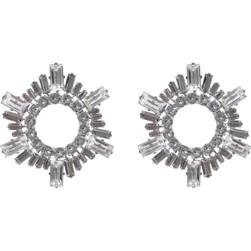 Silver Base Earring with White Crystals , female, Sizes: ONE SIZE - Amina Muaddi - Modalova