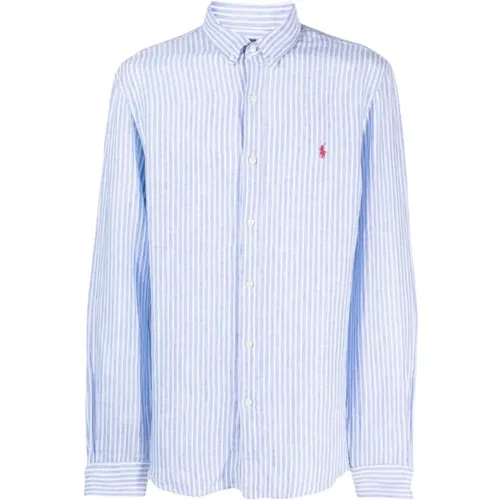 Blue Striped Linen Button-Down Shirt , male, Sizes: L - Ralph Lauren - Modalova