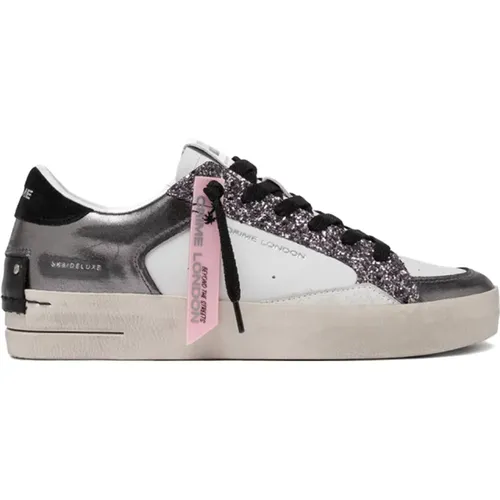 Silber Glitter Sneakers Stilvoll Italienisch Handgefertigt , Damen, Größe: 37 EU - Crime London - Modalova