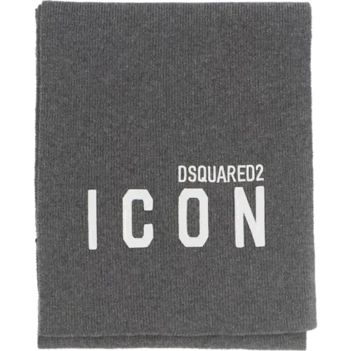 Grey Wool Logo Scarf , male, Sizes: ONE SIZE - Dsquared2 - Modalova