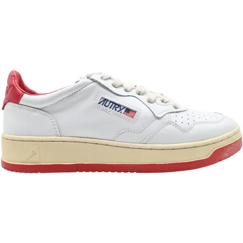 White/Red Leather Sneakers , male, Sizes: 11 UK - Autry - Modalova