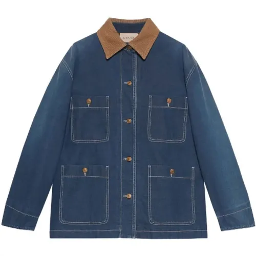 Longline denim jacket-40 , female, Sizes: 2XS - Gucci - Modalova