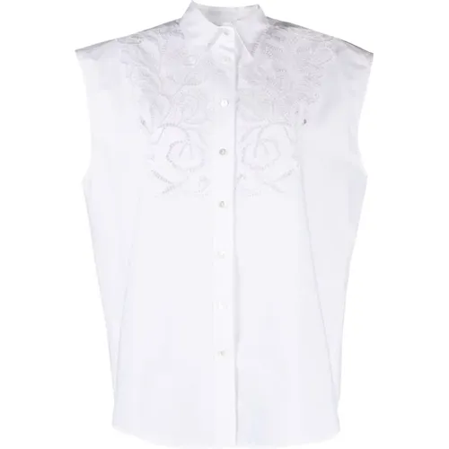 Weiße Baumwoll-Popeline Häkel-Panel Hemd , Damen, Größe: L - P.a.r.o.s.h. - Modalova