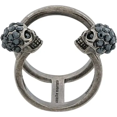 Swarovski Skull Double Band Ring , female, Sizes: M - alexander mcqueen - Modalova