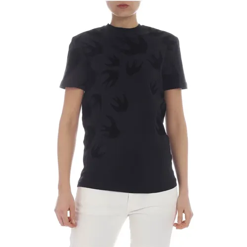 Velvet Swallow Tshirt, Schwarzes T-Shirt mit Schwalbenmotiv , Damen, Größe: XS - alexander mcqueen - Modalova