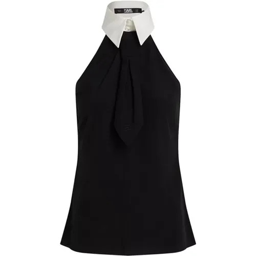 Monochromer Halterneck-Top mit Schleifendetail , Damen, Größe: XS - Karl Lagerfeld - Modalova