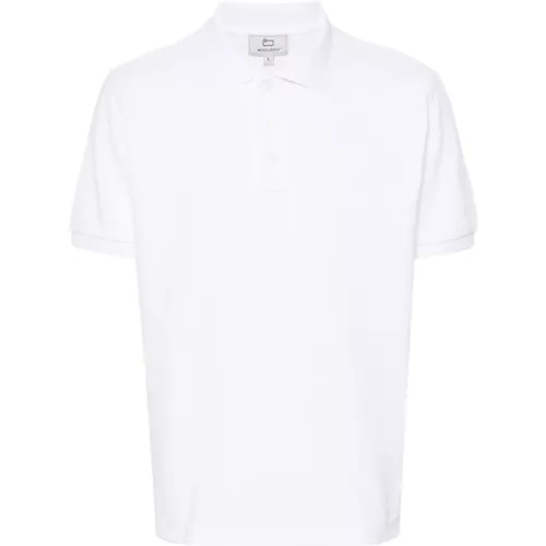 Weißes Poloshirt mit Logo-Print , Herren, Größe: M - Woolrich - Modalova