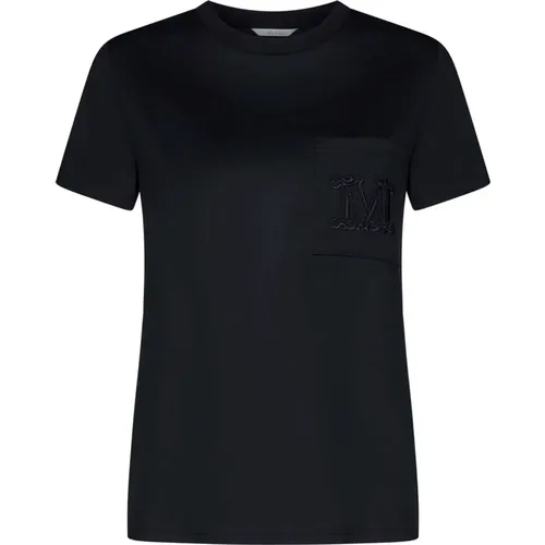 Papaia Schwarzes T-Shirt Rundhals Tasche , Damen, Größe: M - Max Mara - Modalova