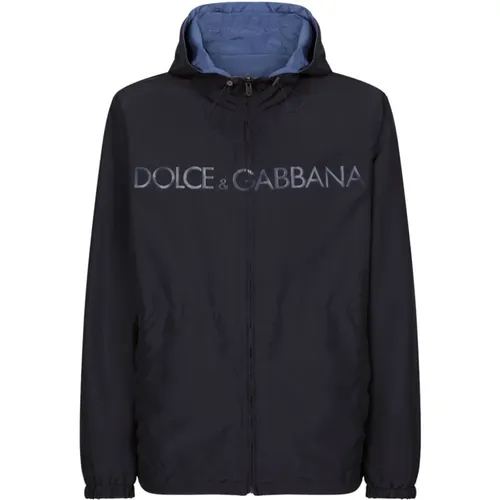 Reversible Logo Print Hooded Jacket , male, Sizes: M, L - Dolce & Gabbana - Modalova