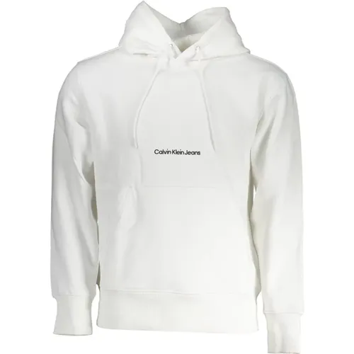 Weiße Kapuzenpullover mit Zentraler Tasche , Herren, Größe: 2XL - Calvin Klein - Modalova