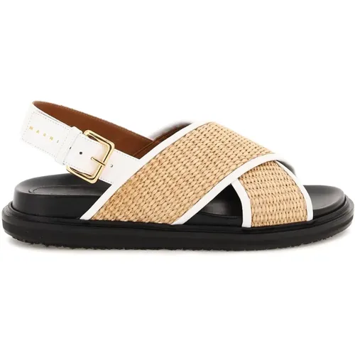 Leather and raffia fussbett sandals , female, Sizes: 4 UK - Marni - Modalova