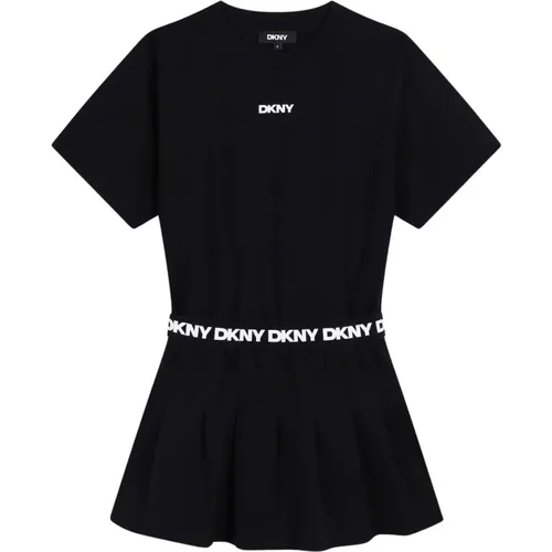 Schwarzes Plissiertes Kleid Kurzarm - DKNY - Modalova