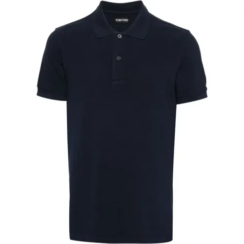 Blaues Poloshirt mit Besticktem Logo , Herren, Größe: XL - Tom Ford - Modalova