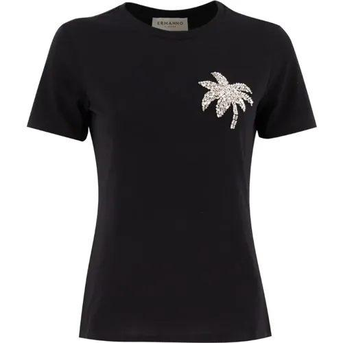 Embroidered Cotton T-Shirt , female, Sizes: S, XL, M, L - Ermanno Scervino - Modalova
