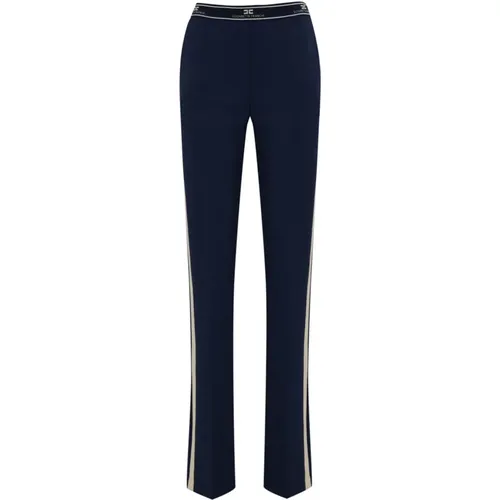 Blaue Crepe Hose mit Logodetail , Damen, Größe: M - Elisabetta Franchi - Modalova