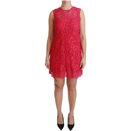 Rosa Blumen Spitzen Shift-Kleid Mini-Kleid - Dolce & Gabbana - Modalova