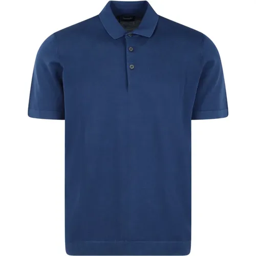 Geripptes Baumwollstrick-Poloshirt,Baumwollstrick Poloshirt,Polo Shirts,Frostiges Polo MM,Blaues Frosted Polo-Shirt - Drumohr - Modalova