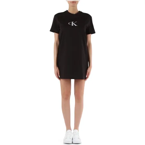 Cotton maxi t-shirt with front logo , female, Sizes: M, XS, 2XS, L, S - Calvin Klein Jeans - Modalova