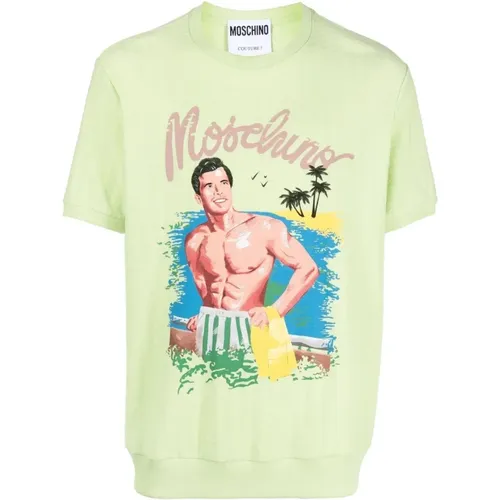 Grünes T-Shirt mit Grafikdruck - Moschino - Modalova