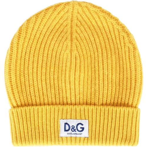 Logo Patch Ribbed Beanie , male, Sizes: ONE SIZE - Dolce & Gabbana - Modalova