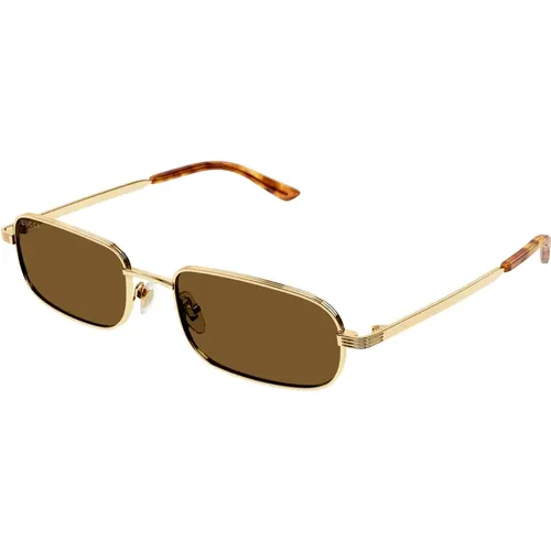 Gold Havana/Braune Sonnenbrille , Herren, Größe: 57 MM - Gucci - Modalova