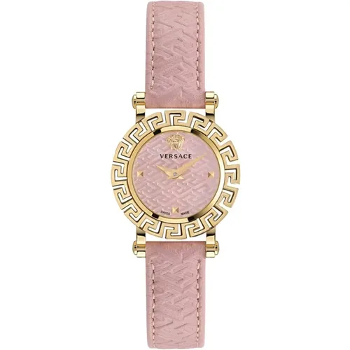 Greca Glam Leather Watch Gold , female, Sizes: ONE SIZE - Versace - Modalova