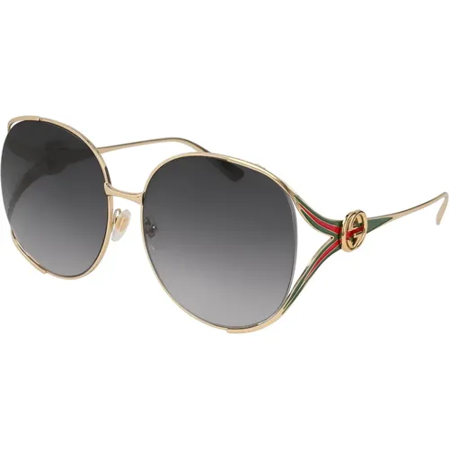 Gold/Grey Shaded Sunglasses , female, Sizes: 63 MM - Gucci - Modalova