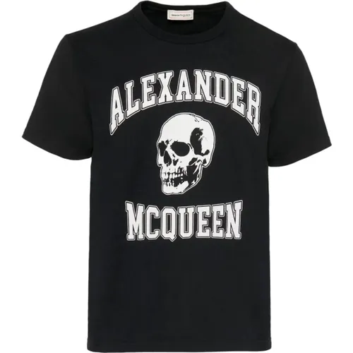 Oversize T-Shirt mit Skull Logo aus schwarzem Baumwolljersey , Herren, Größe: S - alexander mcqueen - Modalova
