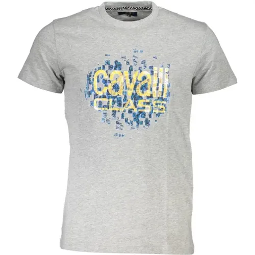 Grey Cotton Logo Print T-Shirt , male, Sizes: L, XL, 2XL - Cavalli Class - Modalova