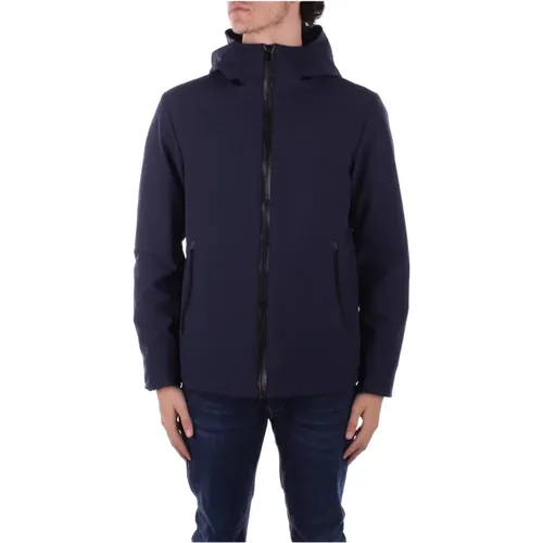 Blaue Kapuzenjacke mit Knöpfen und Reißverschluss , Herren, Größe: XL - Woolrich - Modalova